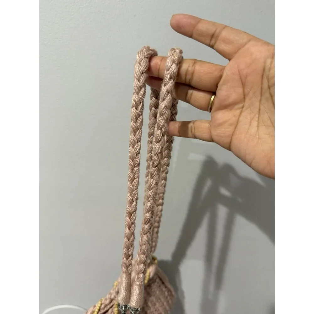 Sak Crochet Womens Tan Shoulder Bag Pink Y2K Style Demi Bag M